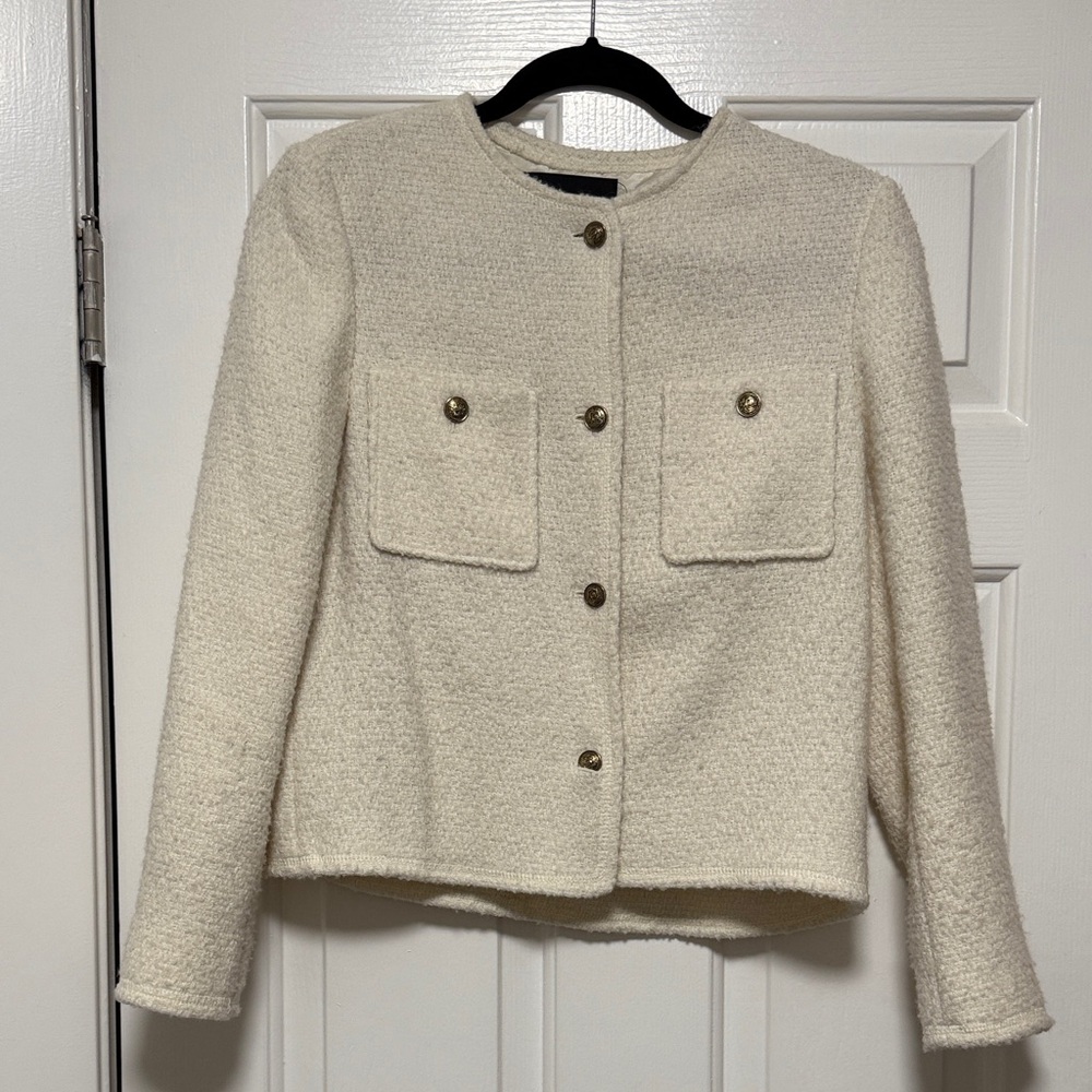 Massimo Dutti Textured Cropped Jacket with Golden Buttons
